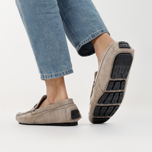 Men's Vegan Leather Slip-On Casual Loafers - BEIGE - 8